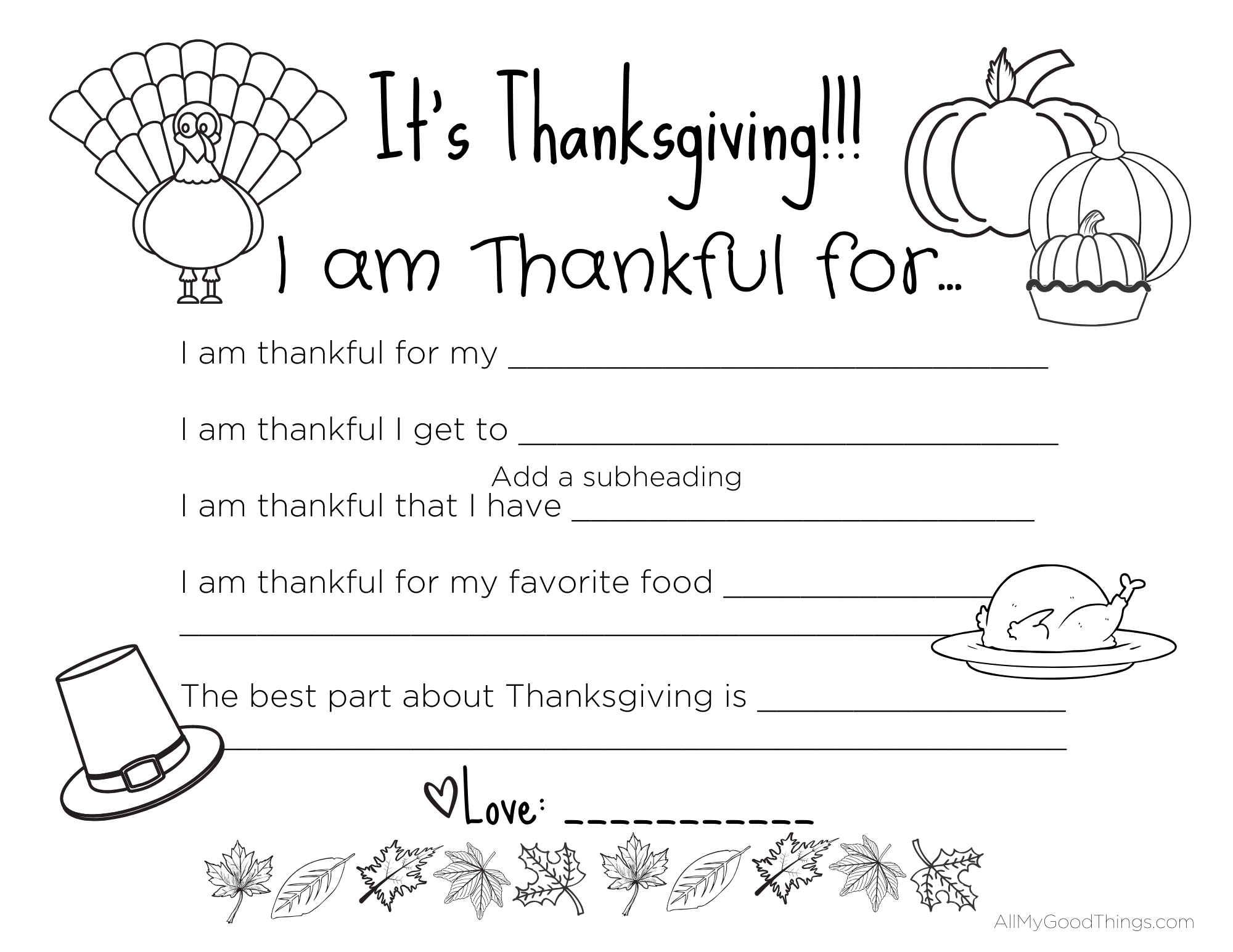 Im Thankful For Preschool Printable