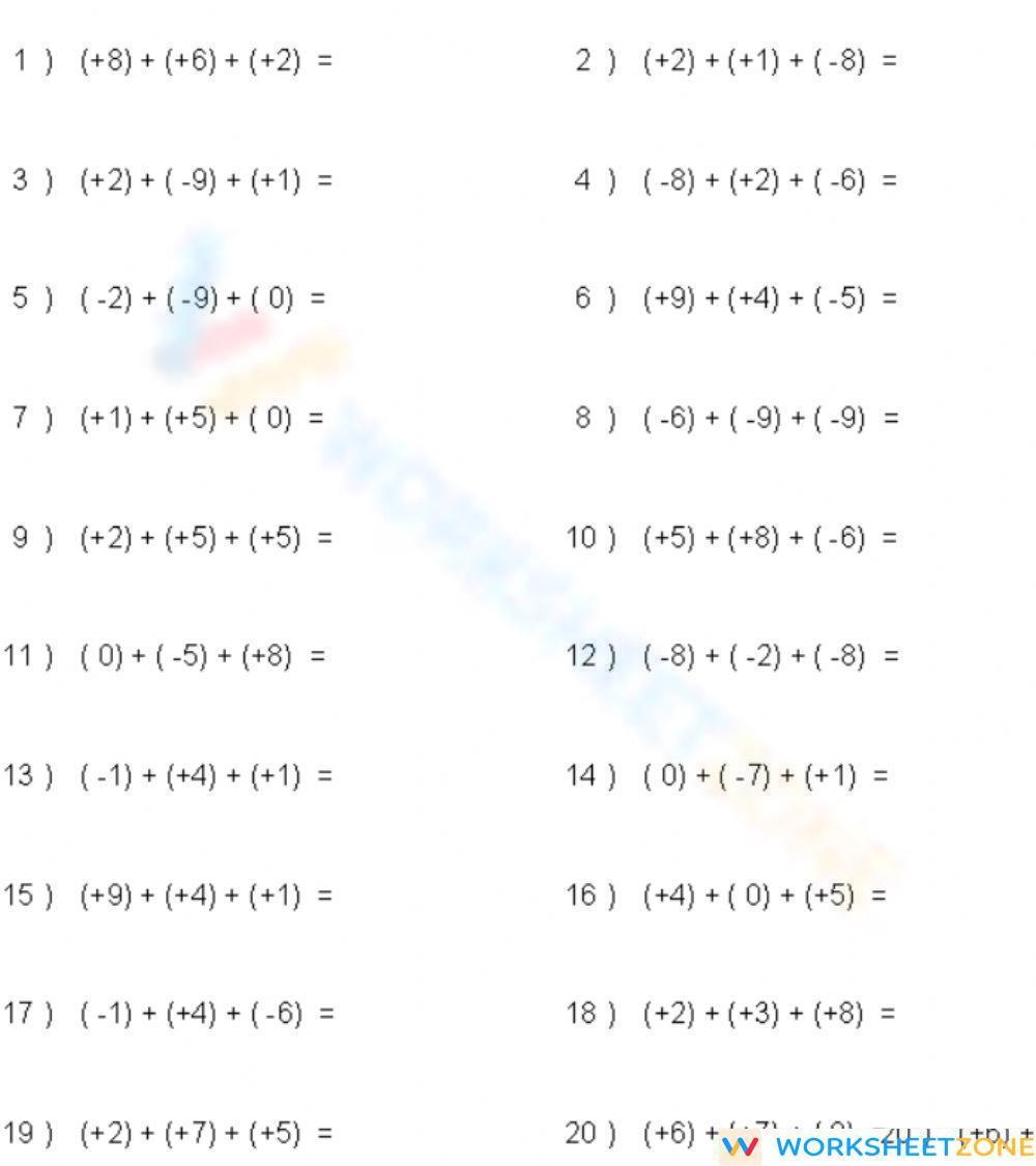 Free Printable U0026 Interactive Adding Integers Worksheets 