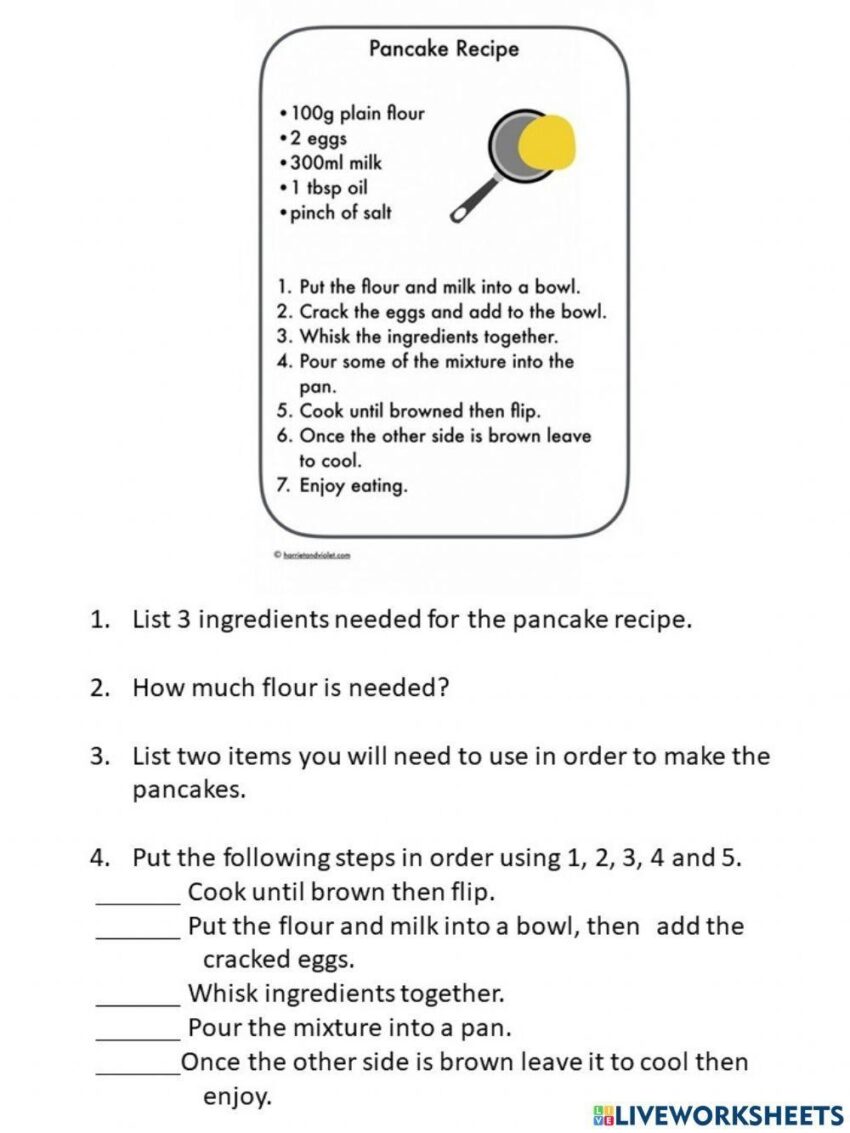 Free Recipe Reading Comprehension Worksheet Download Free Recipe Reading Comprehension Worksheet Png Images Free Worksheets On Clipart Library