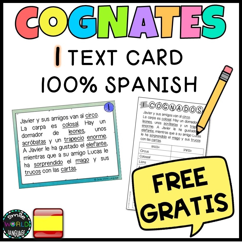 FREE Spanish Cognates Reading Task Card Text Worksheet Cognados English Spanish Made By Teachers