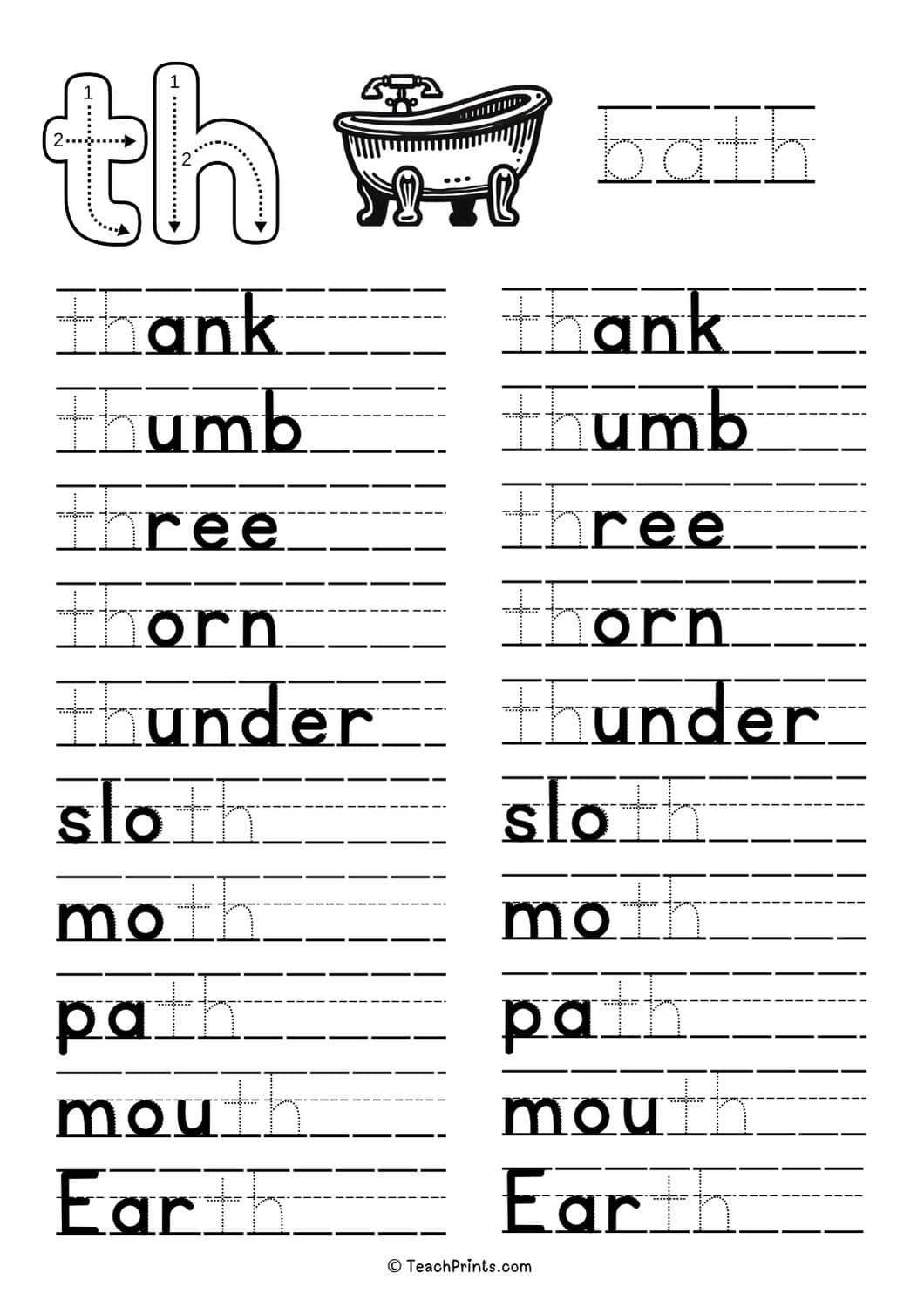 Free Th Worksheets For Kindergarten