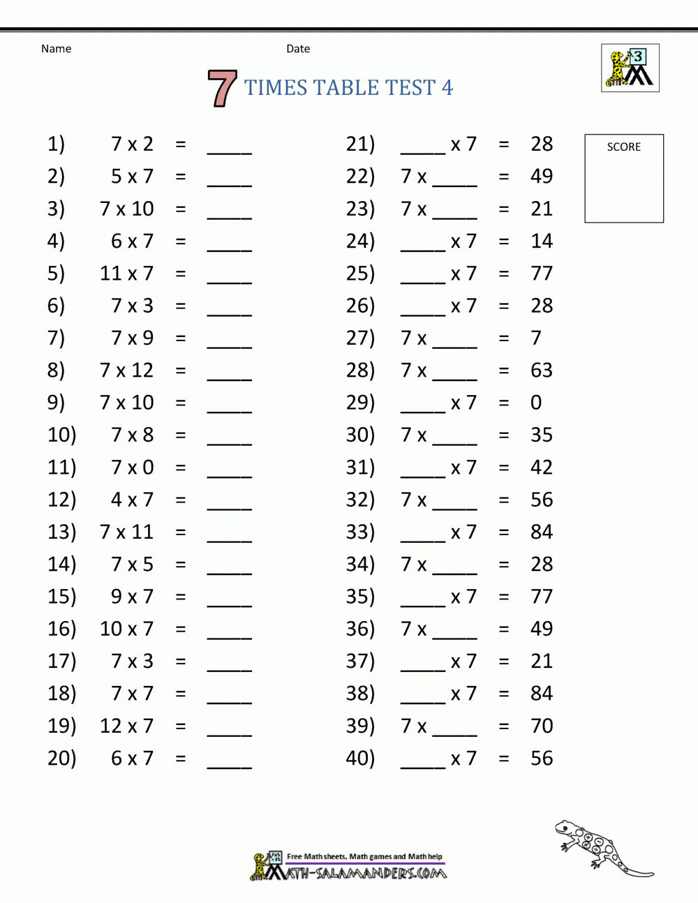 7 Years Old Maths Worksheet