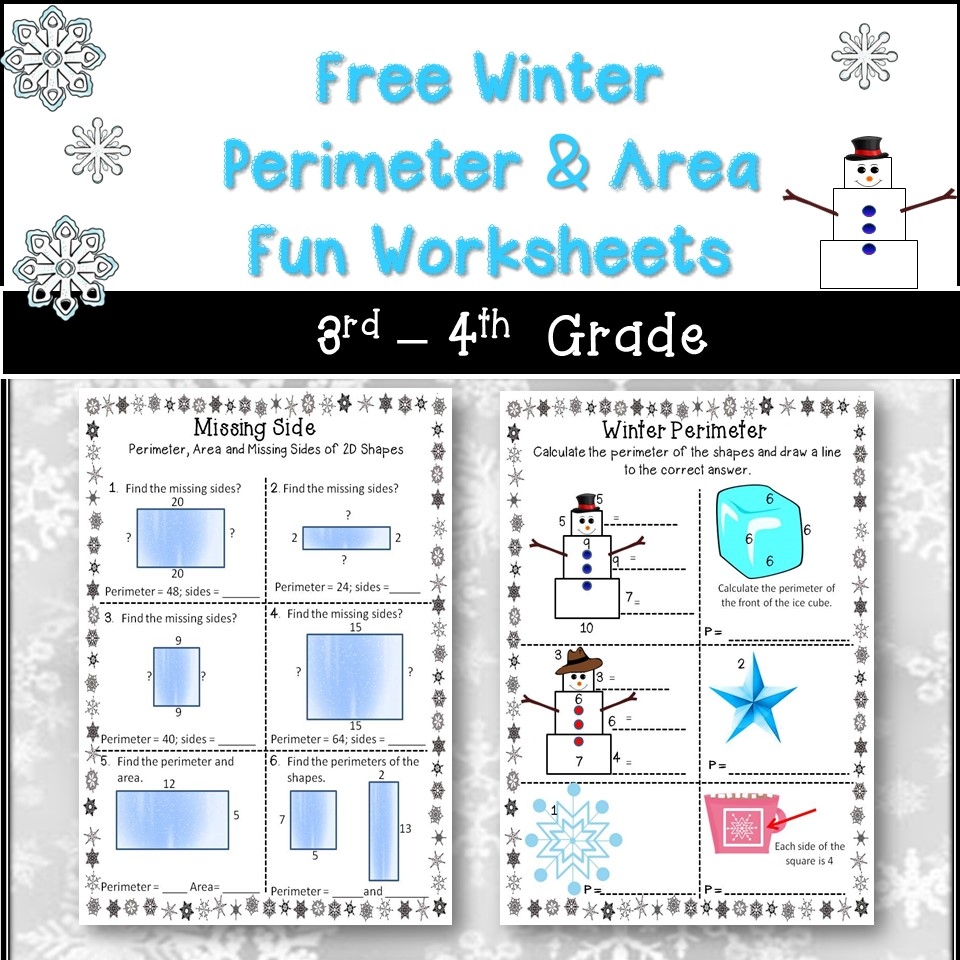 Free Winter Themed Perimeter Area Activity Worksheets 2 3rd 4th Grade Made By Teachers
