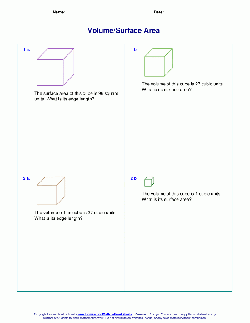 Free Worksheets For The Volume And Surface Area Of Cubes Free Worksheets For The Volume And Surface Area Of Cubes