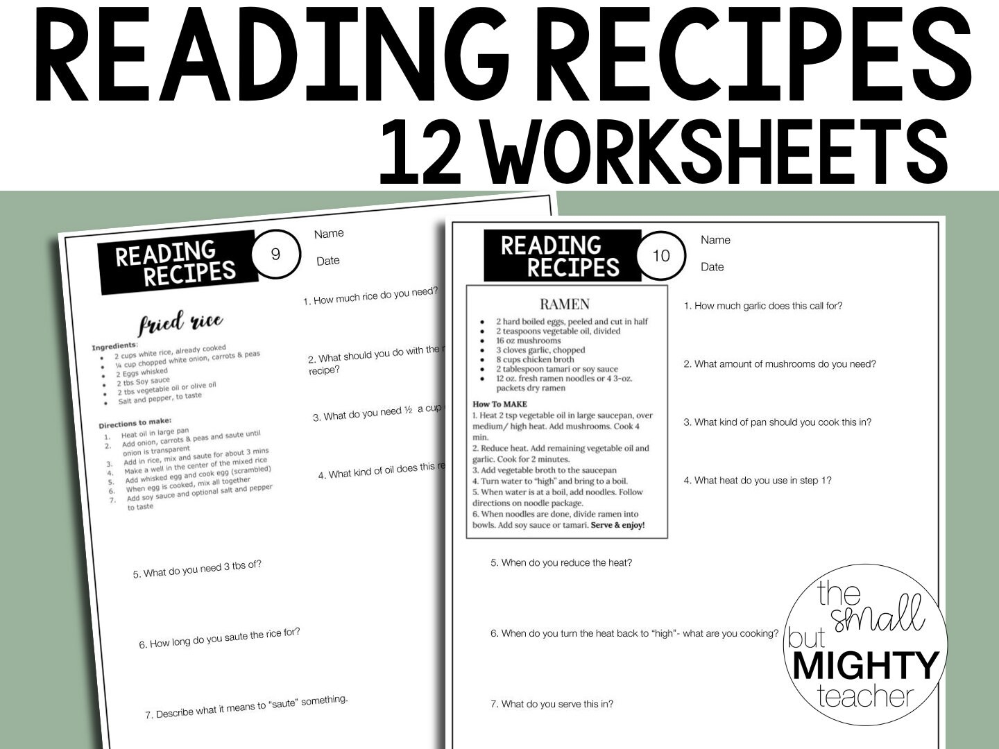 Printable Reading Recipe Comprehension Worksheets Printable Reading Recipe Comprehension Worksheets