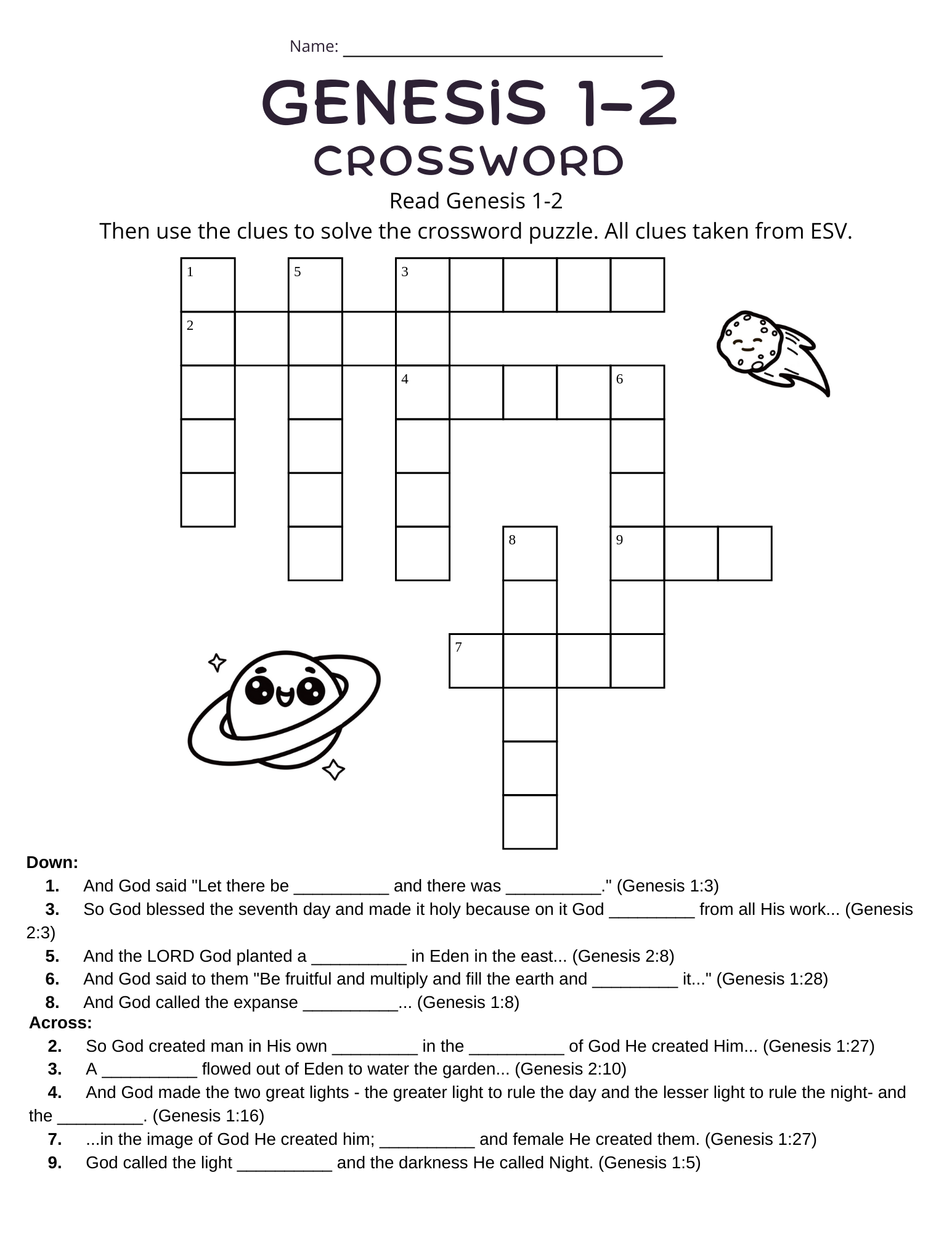 Genesis 1 2 Worksheets For J A M Squad ages 9 12 Bible Jams And Jellies