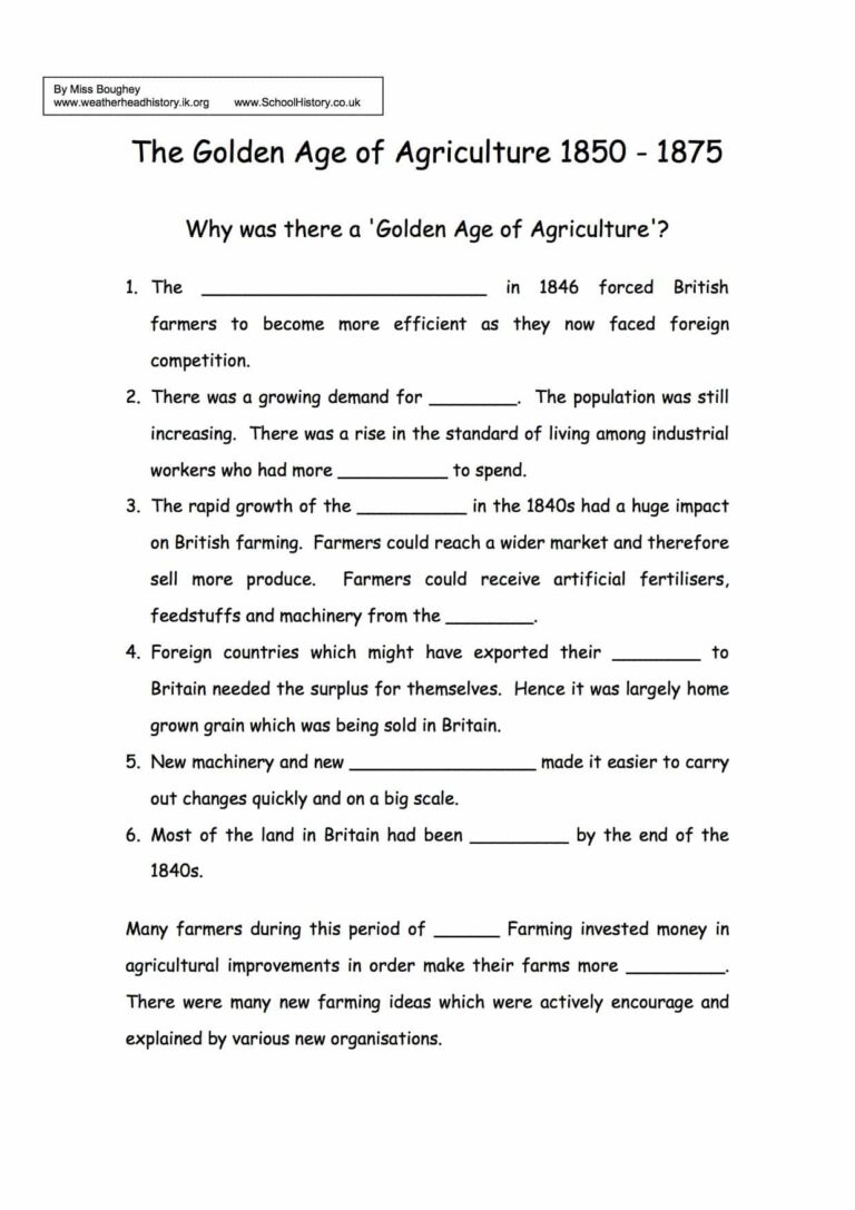 Golden Age Of Agriculture Assessment GCSE Free PDF Worksheet