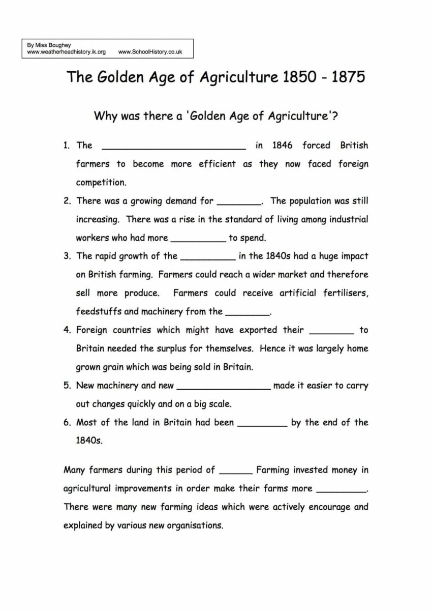 Golden Age Of Agriculture Assessment GCSE Free PDF Worksheet