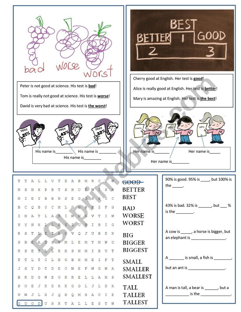 Good Better Best Bad Worse Worst Comparisons Superlatives ESL Worksheet By Joerothuk