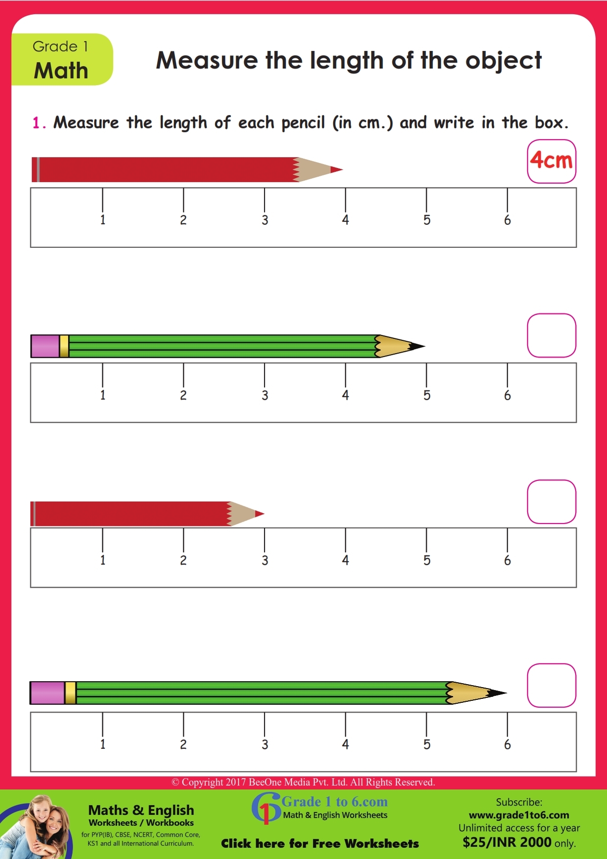 Grade 1 Math Measurement Worksheet Grade1to6