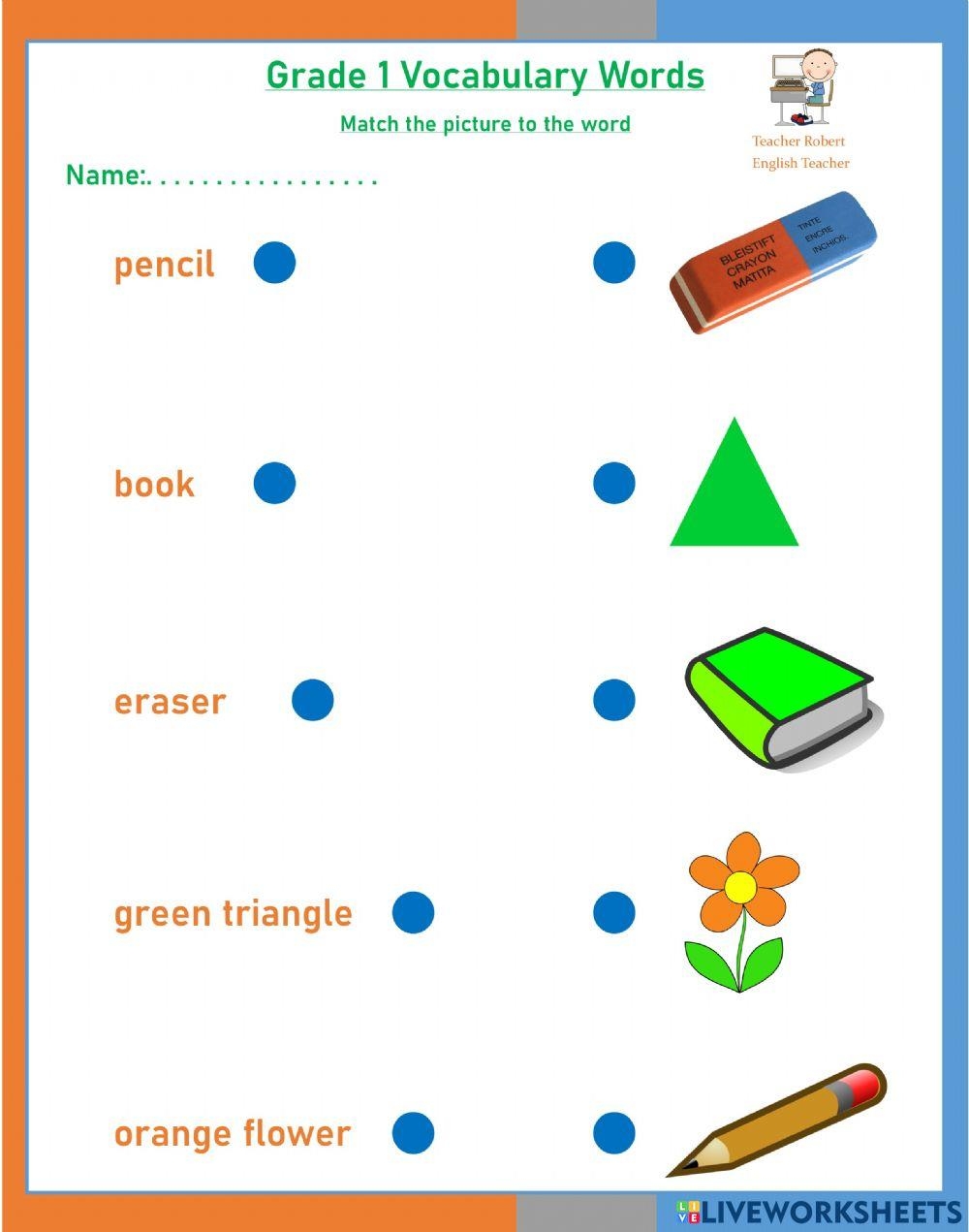 Free Vocabulary Worksheets For 1st Grade