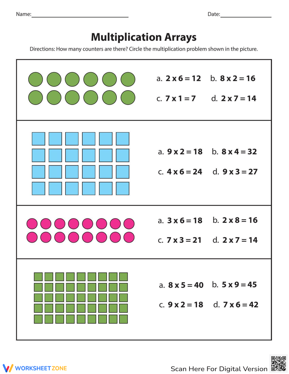 Grade 3 Multiplication With Arrays Worksheets Printable