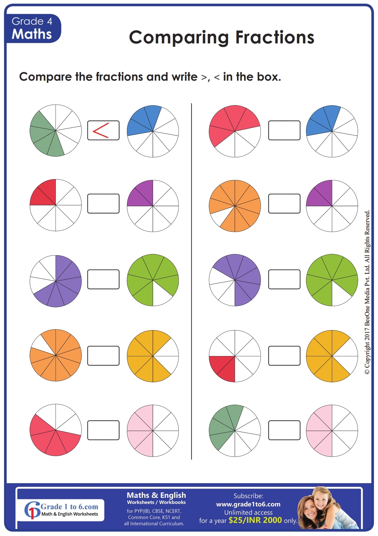 Grade 4 Fractions Worksheets And Workbook BeeOne Teaching Resources