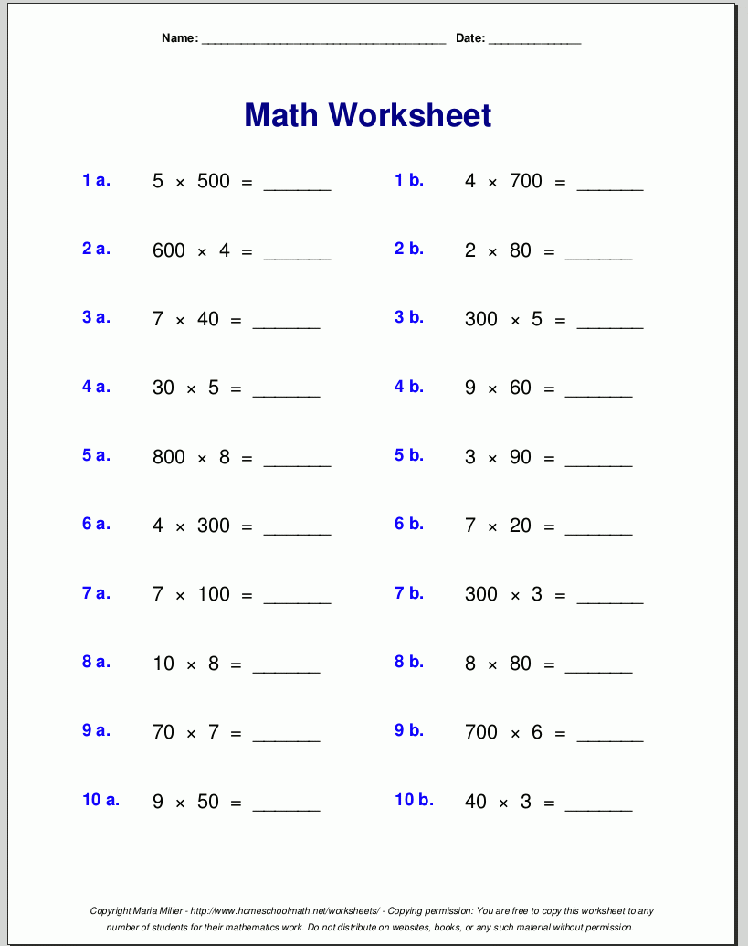 Grade 4 Multiplication Worksheets Grade 4 Multiplication Worksheets