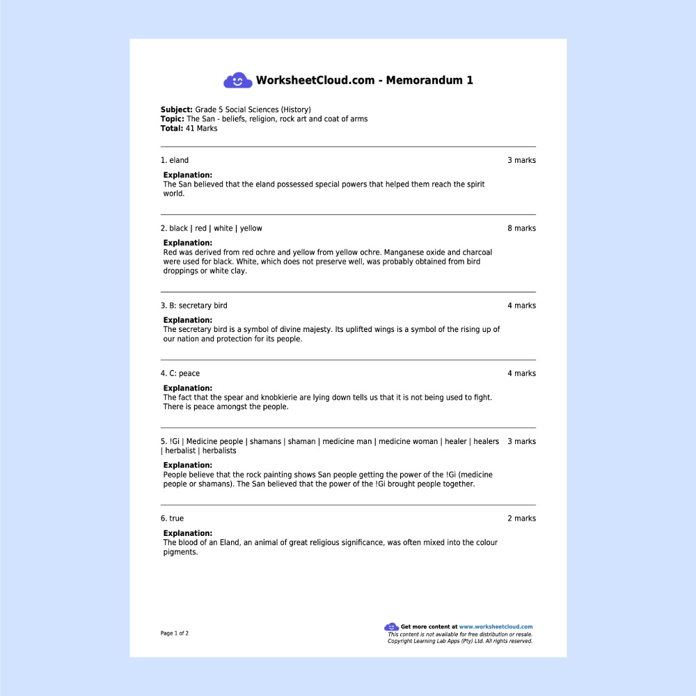 Grade 5 Afrikaans Pack WorksheetCloud