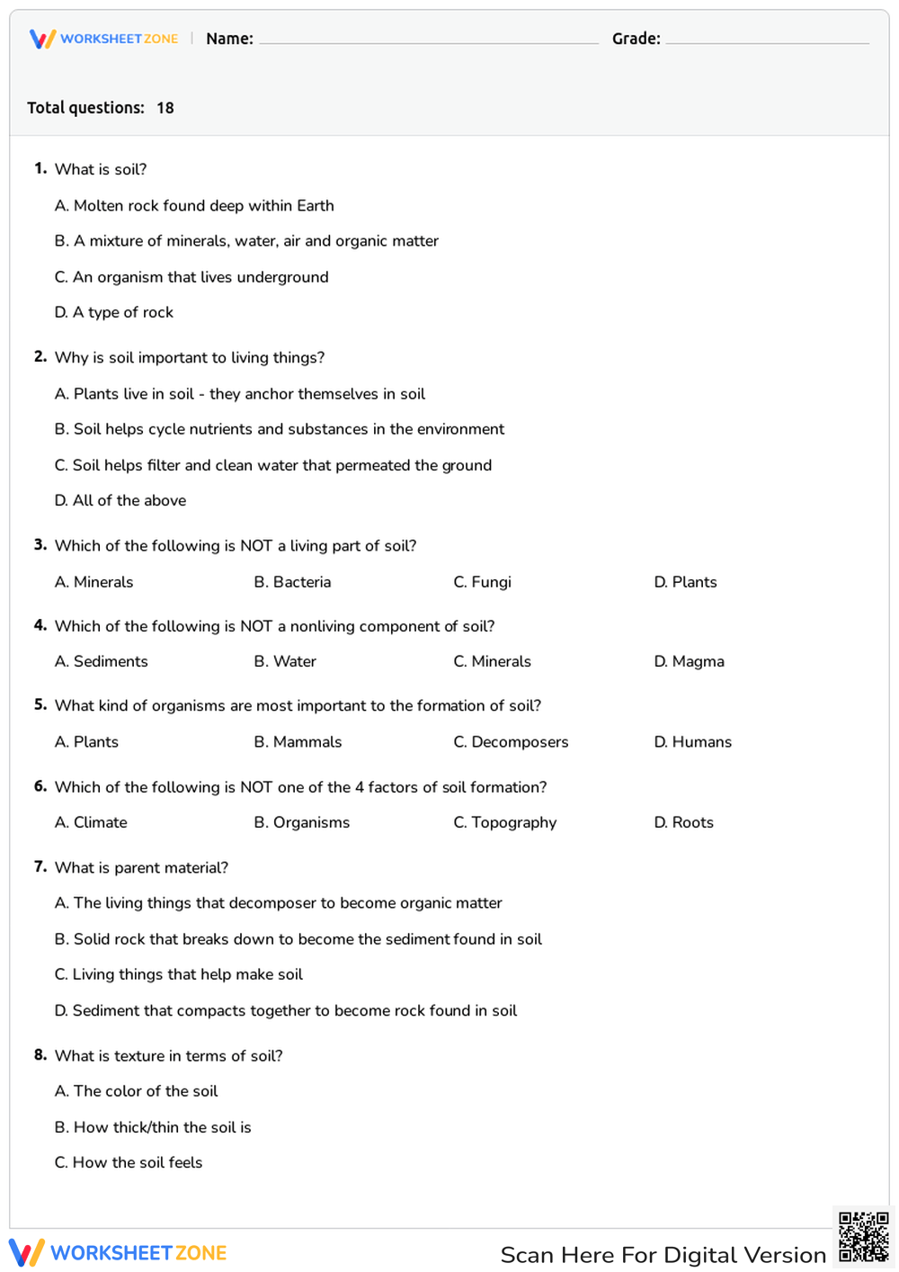 Printable Natural Science Grade 5 Worksheets
