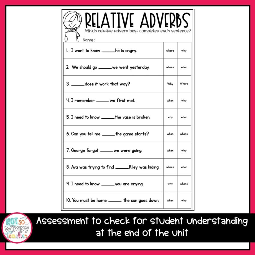 Grammar Fourth Grade Activities Relative Adverbs Not So Wimpy Teacher