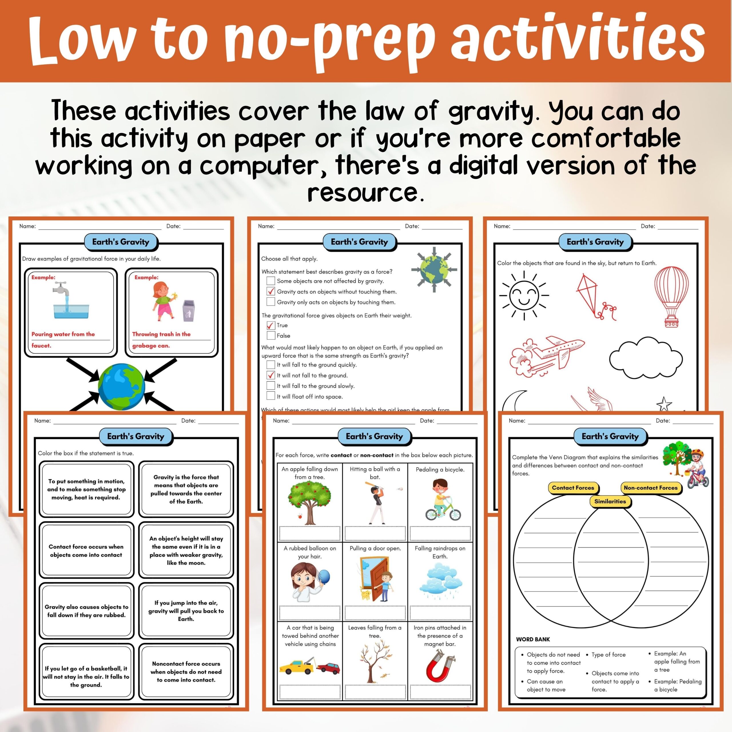 Free Printable Gravity Worksheet 3rd Grade