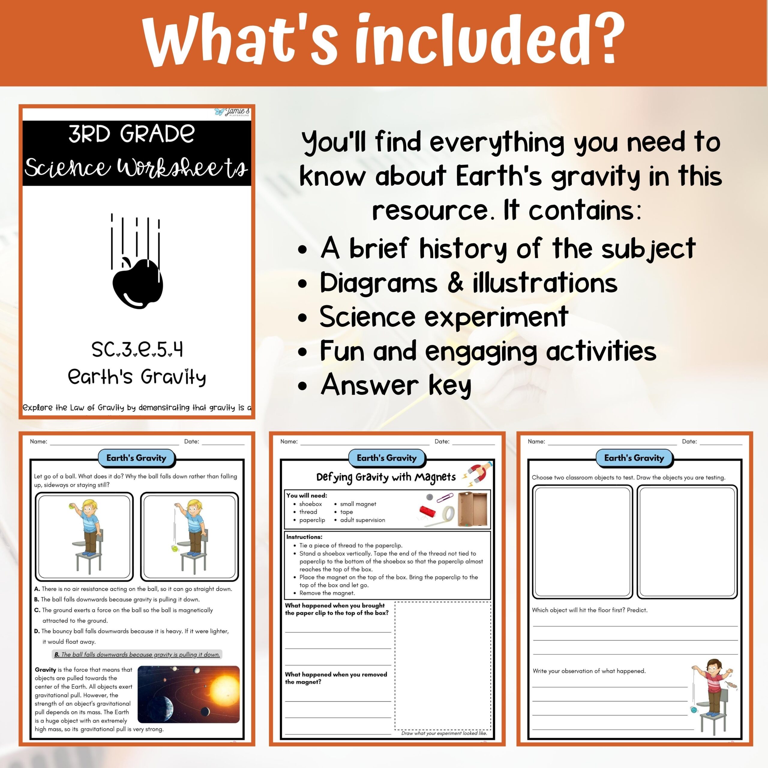 Gravity Activity U0026 Answer Key 3rd Grade Earth U0026 Space Science 
