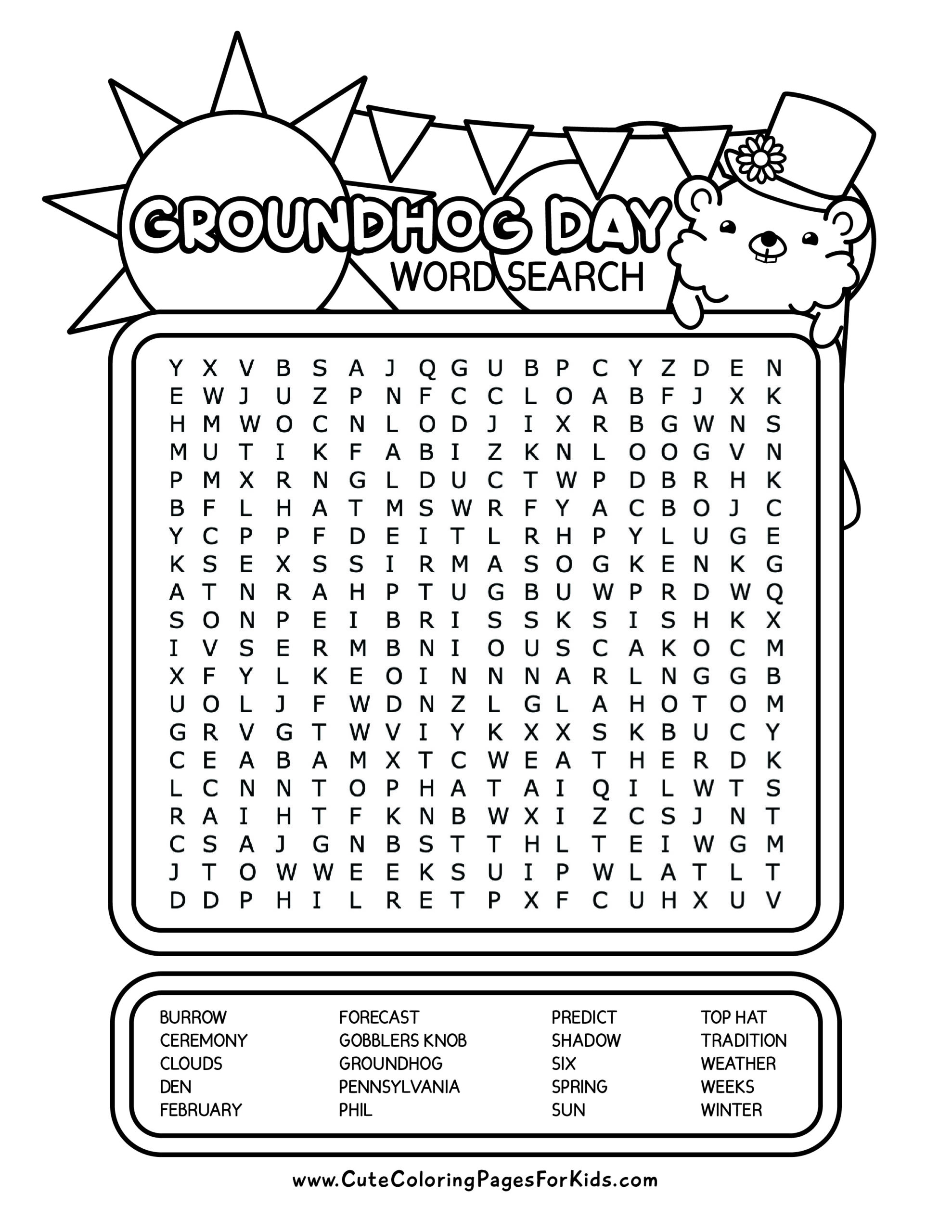 Groundhog Day Word Search For Kids Free Printable PDF Cute Coloring Pages For Kids Groundhog Day Word Search For Kids Free Printable PDF Cute Coloring Pages For Kids