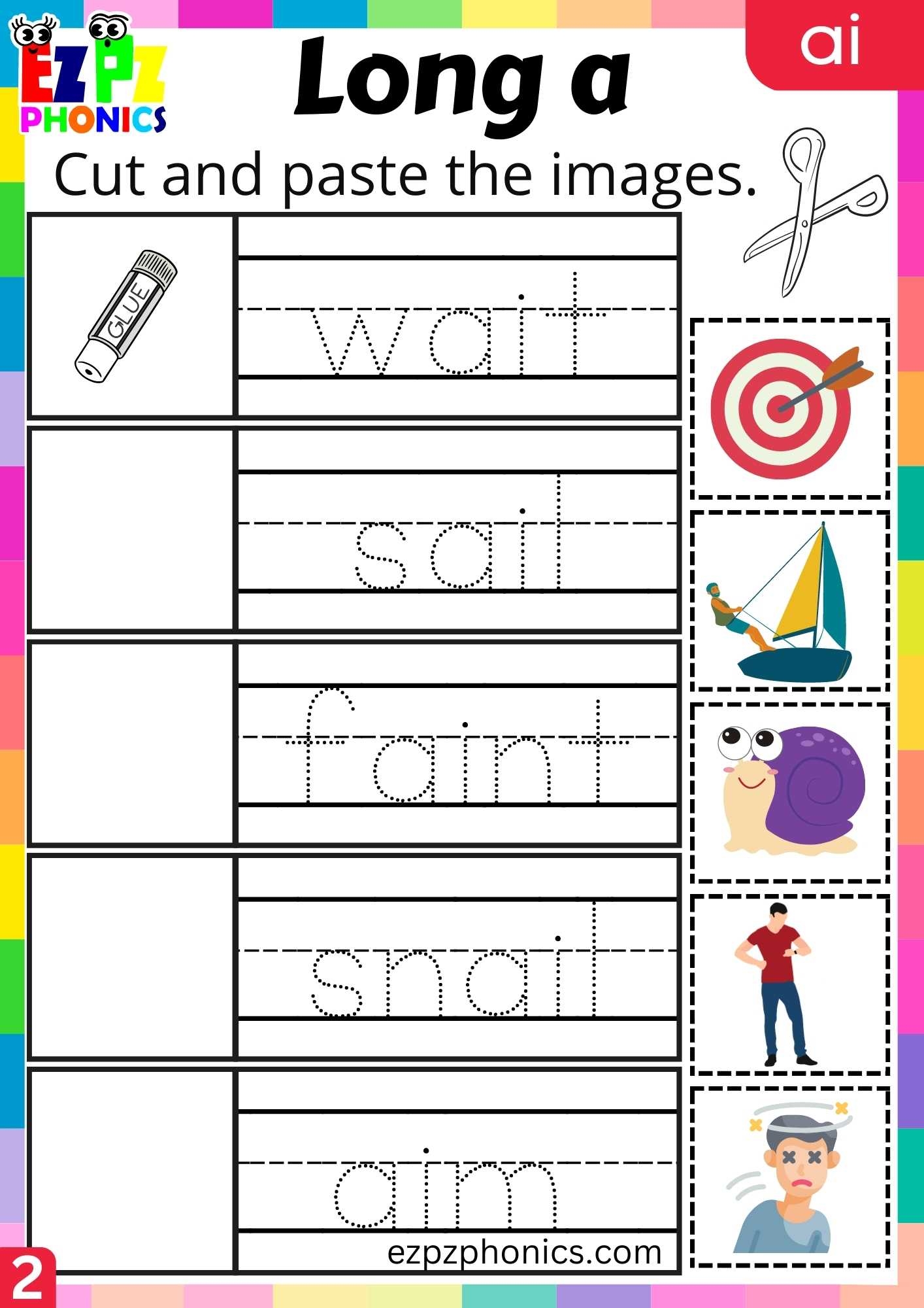 Group2 AI Words Cut And Paste The Images Long A Phonics Worksheet Ezpzphonics