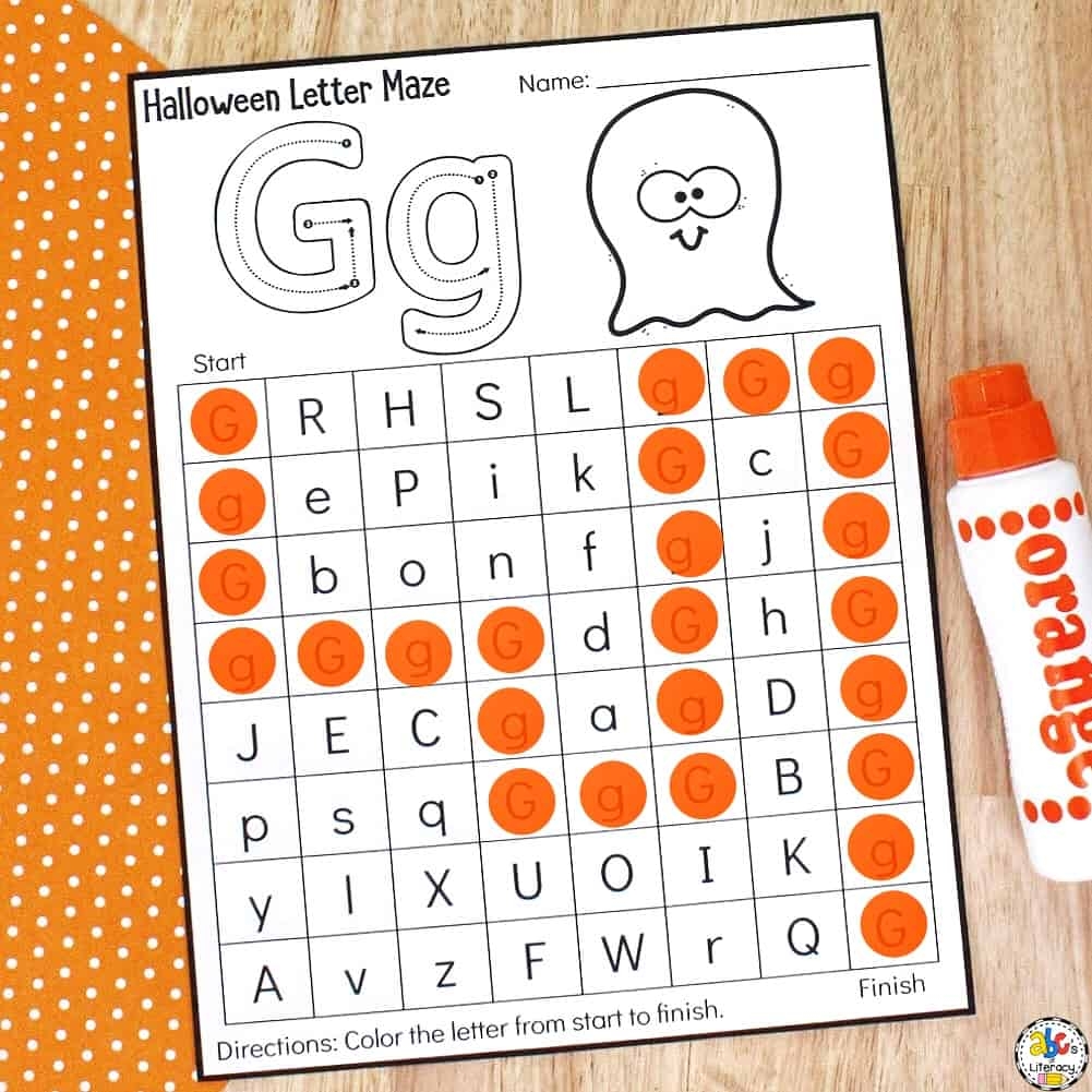 Halloween Letter Maze Preschool Worksheets