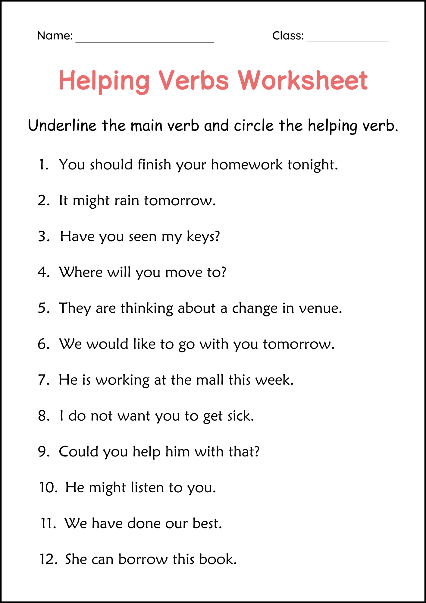 Helping Verbs Grammar Practice Worksheet For Grade 1 Auxiliary Helping Verbs Grammar Practice Worksheet For Grade 1 Auxiliary