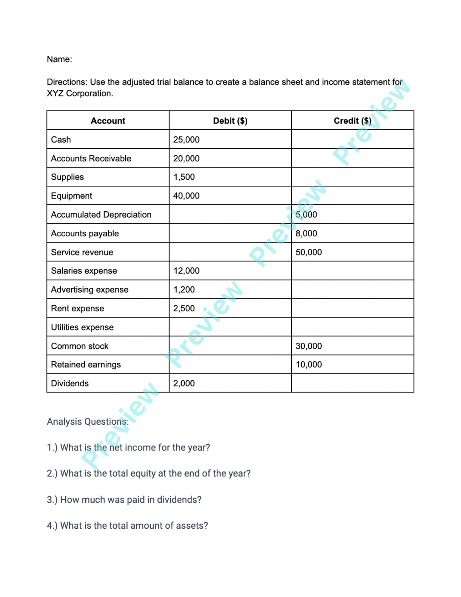 High School Accounting Worksheet Financial Statements Trial Balance Classful High School Accounting Worksheet Financial Statements Trial Balance Classful