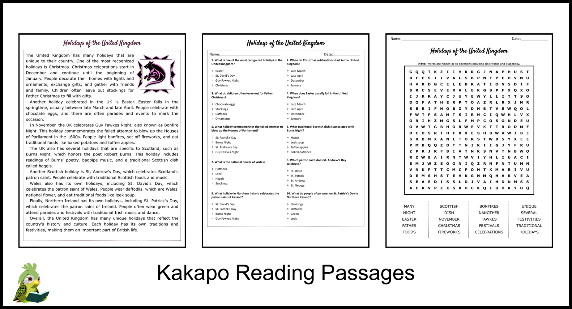 Holidays Of The United Kingdom Reading Comprehension And Word Search Teaching Resources Holidays Of The United Kingdom Reading Comprehension And Word Search Teaching Resources
