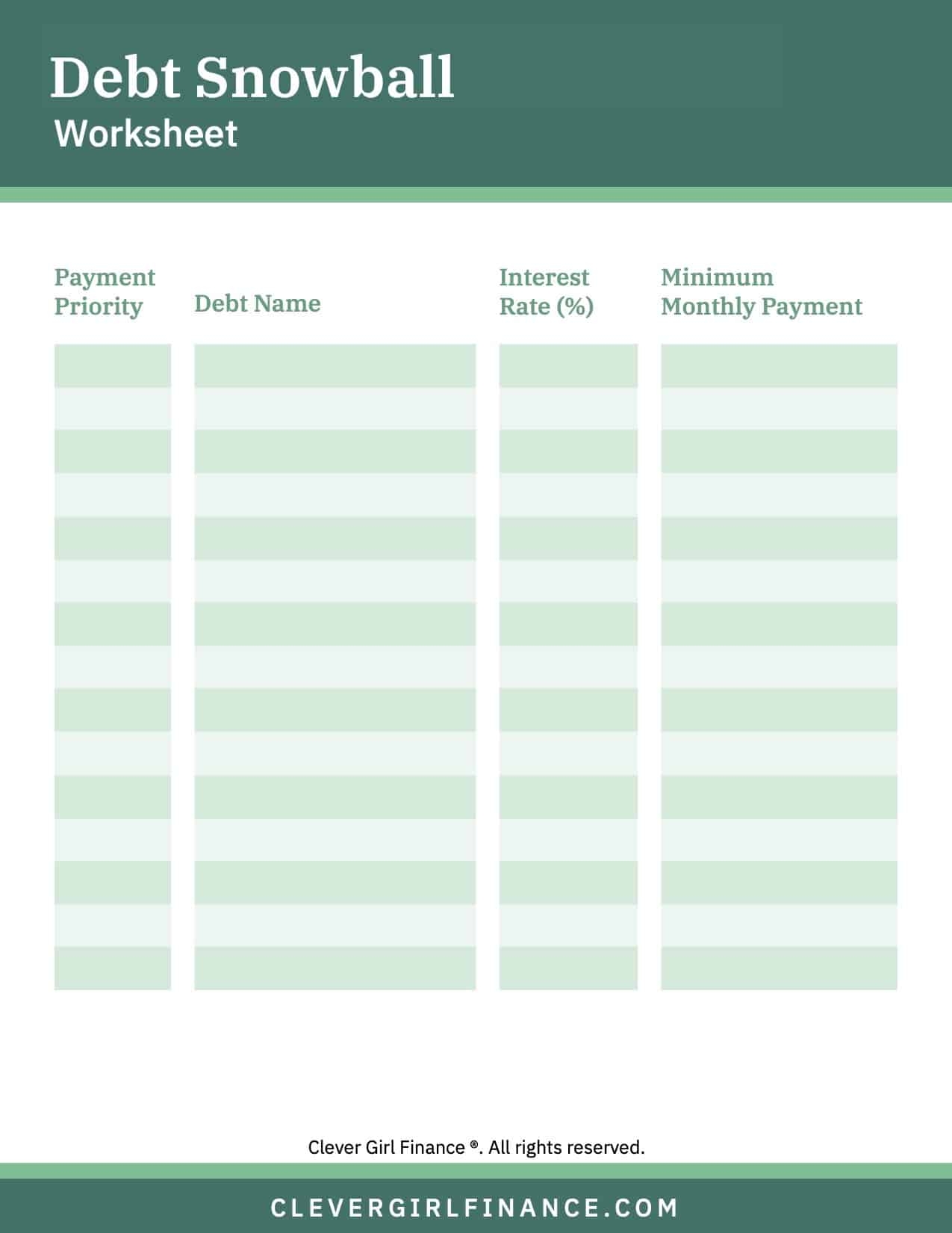 Free Printable Debt Snowball Worksheet Printable Free Printable Debt Snowball Worksheet Printable