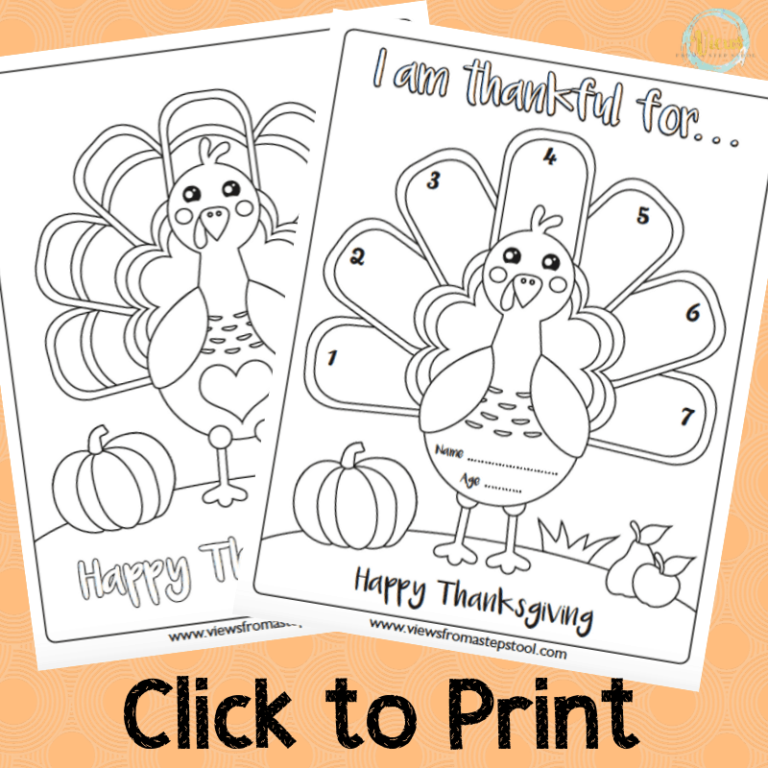 I Am Thankful Printable Activity And Coloring Sheet Views From A Step Stool