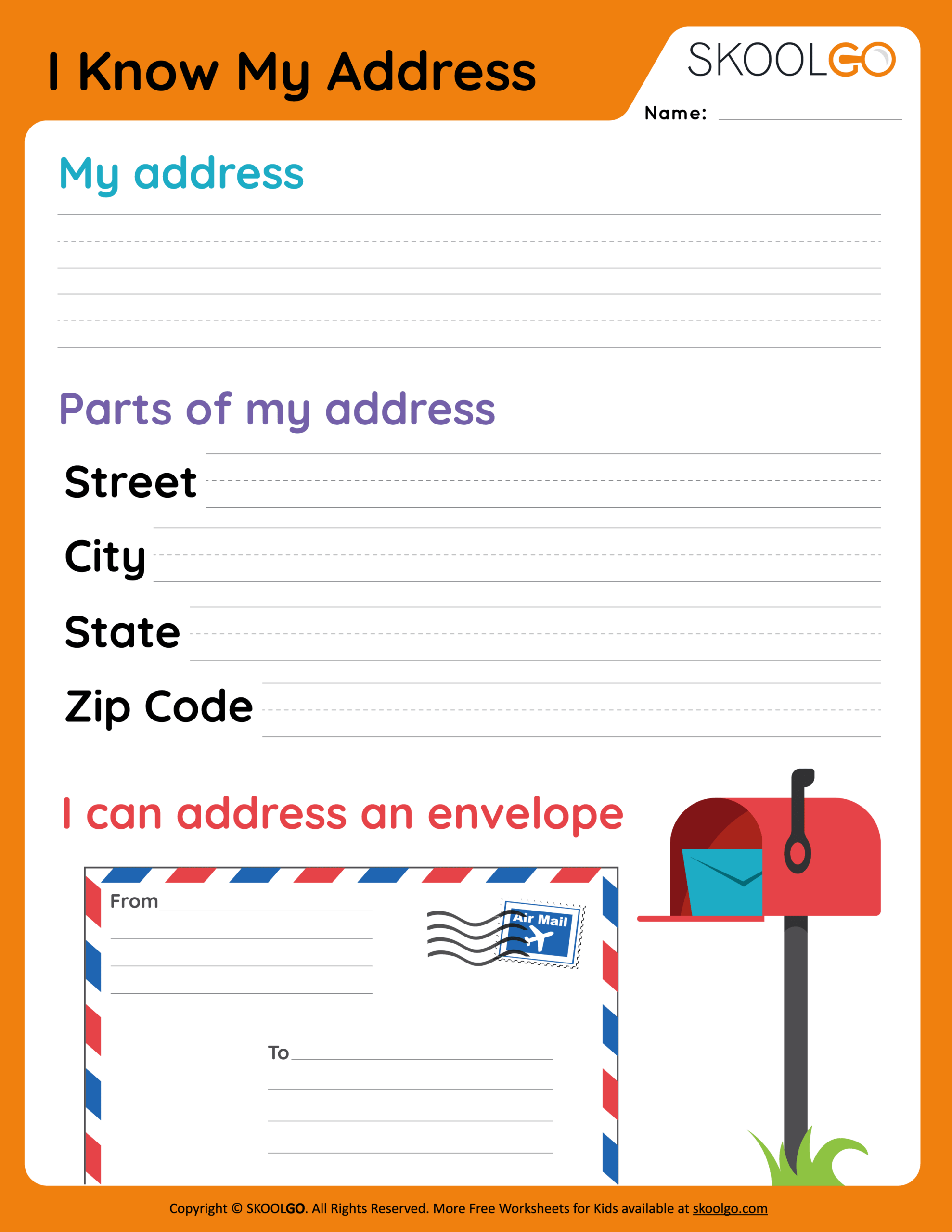 I Know My Address Free Worksheet SKOOLGO