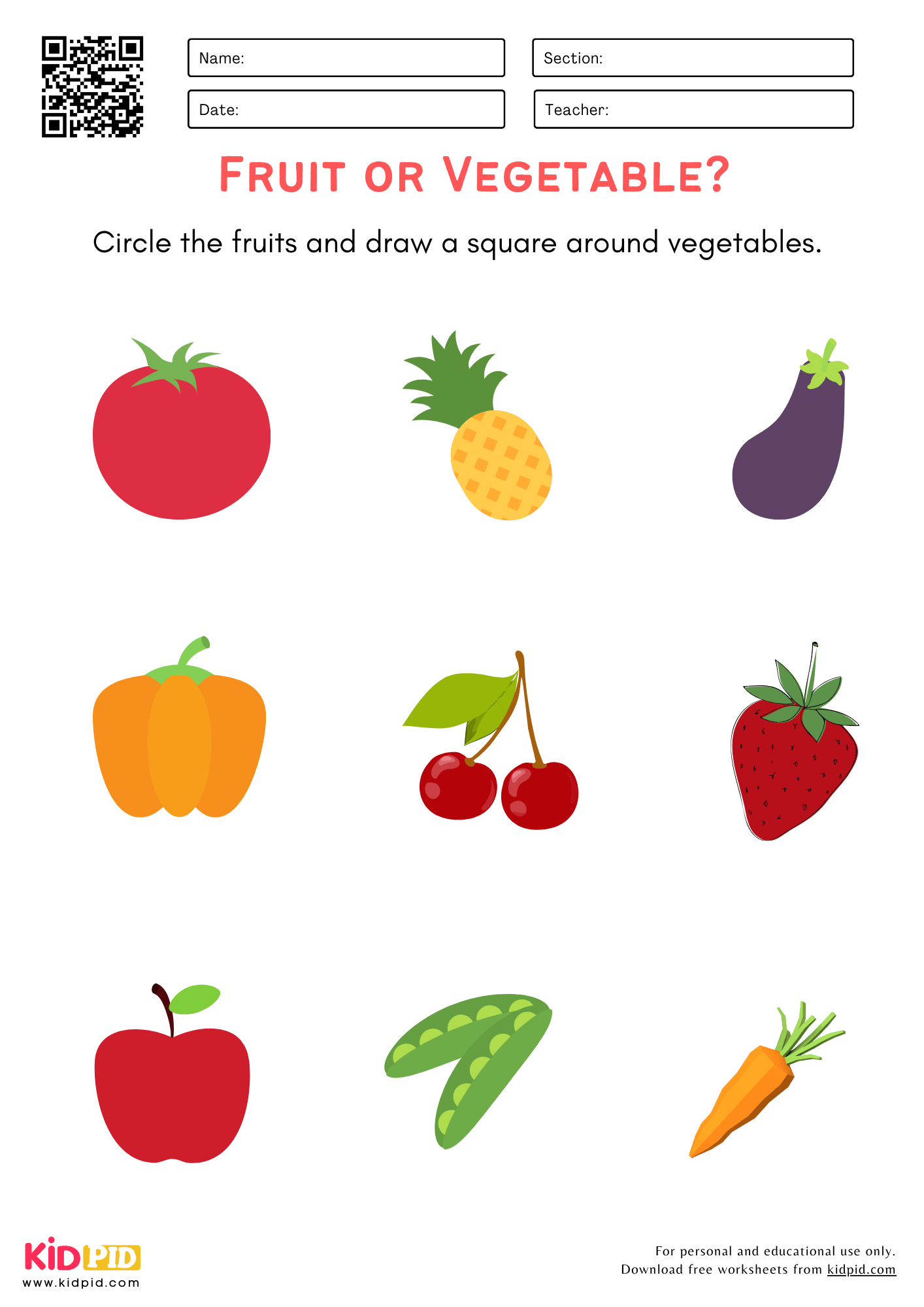 Preschool Vegetable Printables