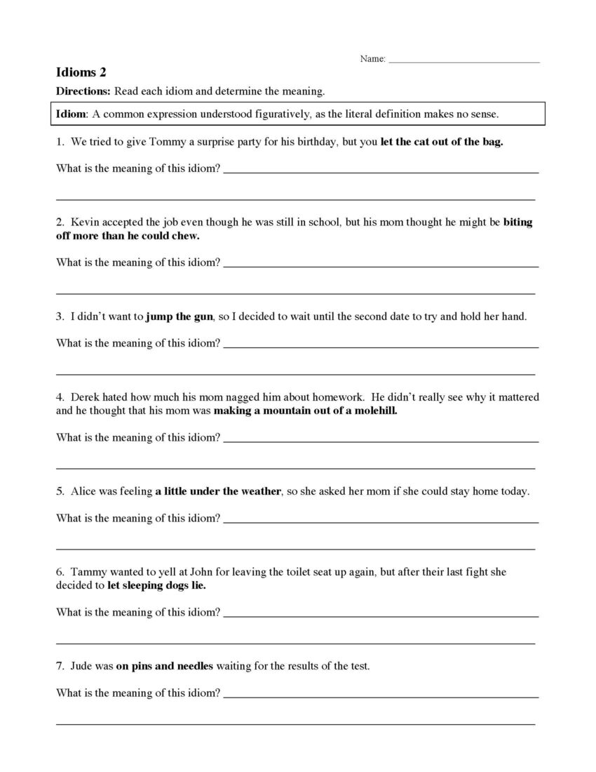 Idiom Worksheets U0026 Tests Figurative Language Activities