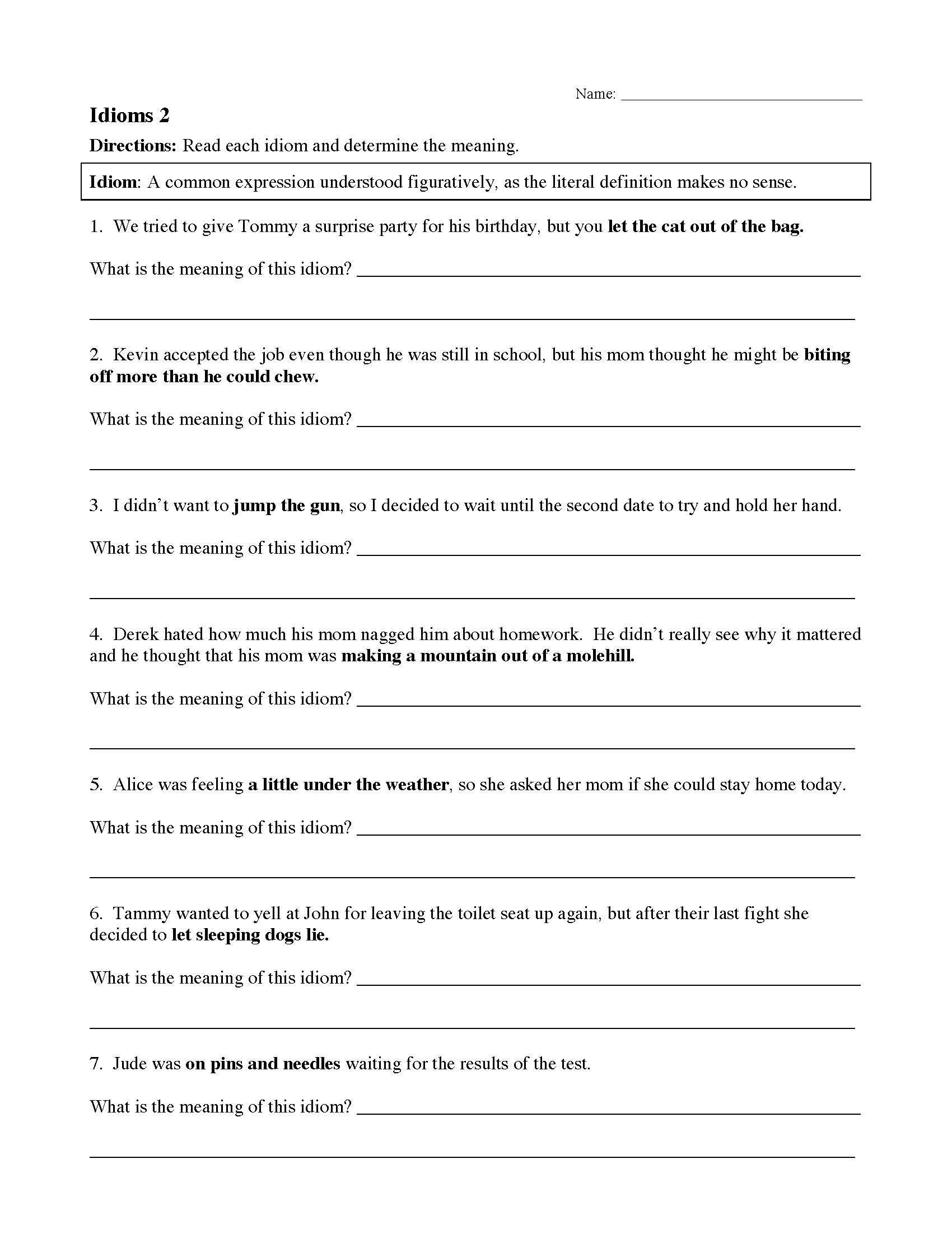 Idiom Worksheets U0026 Tests Figurative Language Activities