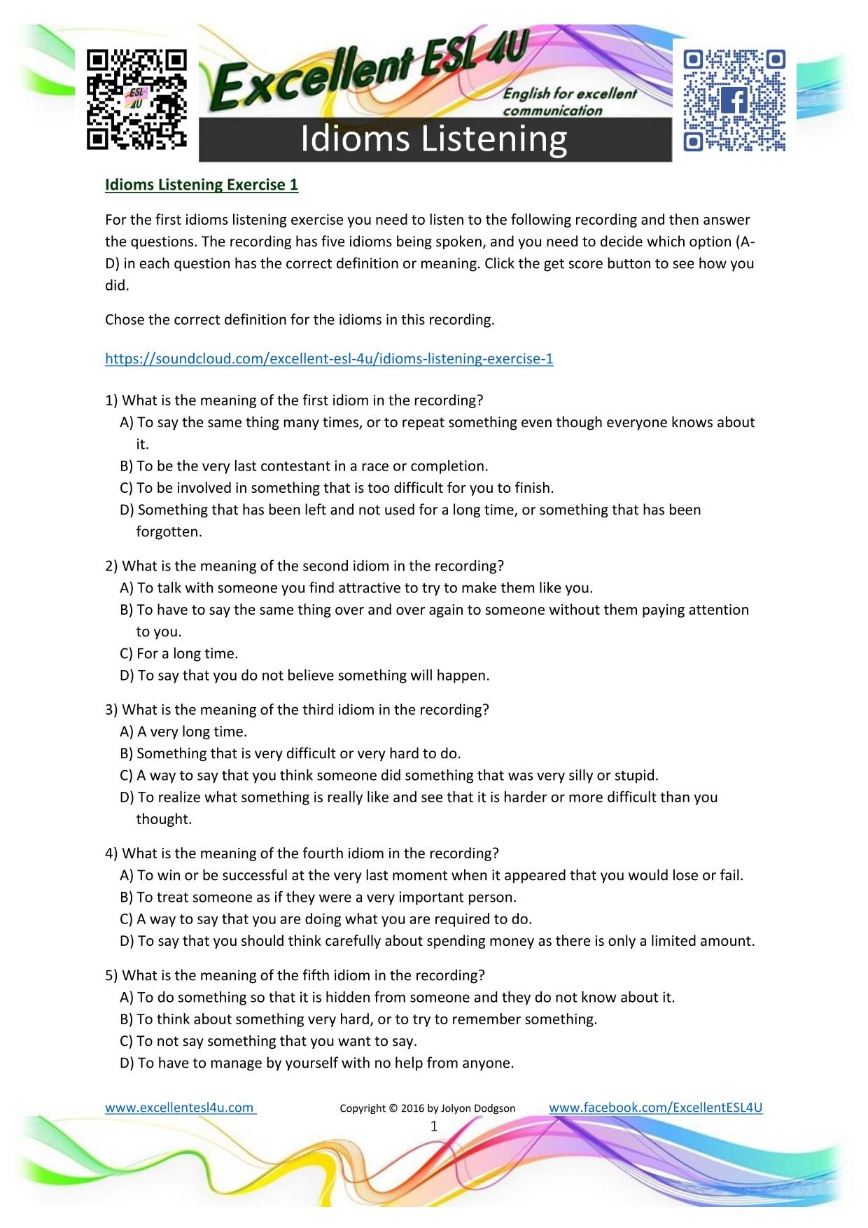 Idioms Worksheets Idioms Worksheets