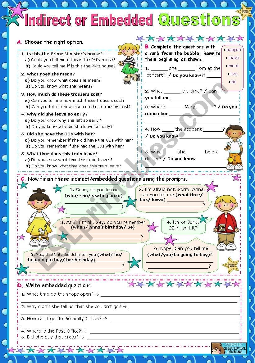 Indirect Or Embedded Questions ESL Worksheet By Mena22