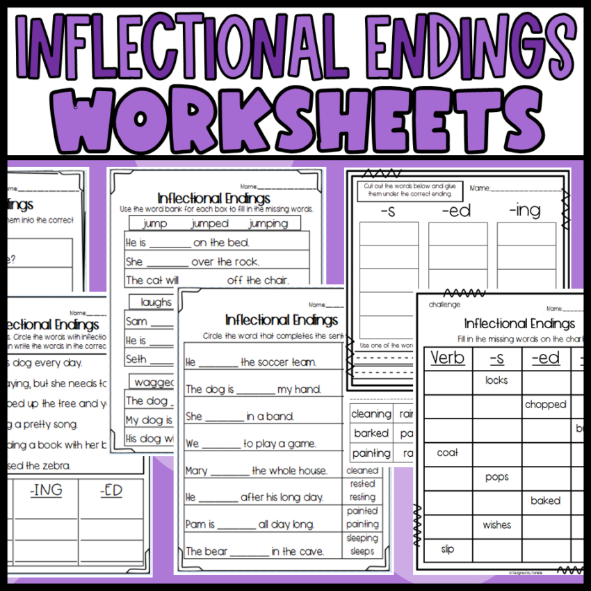 Inflectional Endings Worksheets Ing Ed S Sorts Cloze And More Made By Teachers