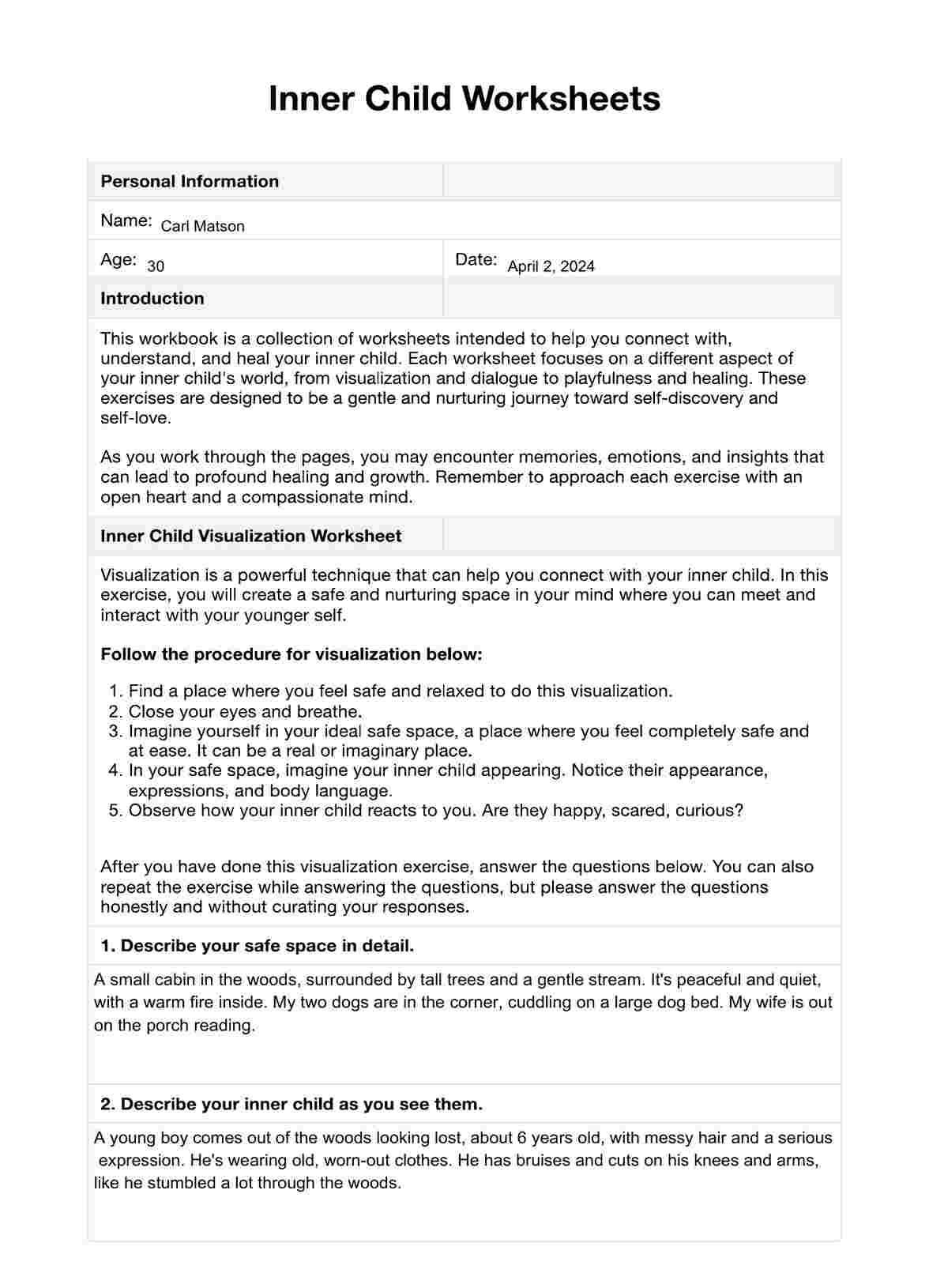 Inner Child Worksheets PDF Example Free PDF Download Inner Child Worksheets PDF Example Free PDF Download