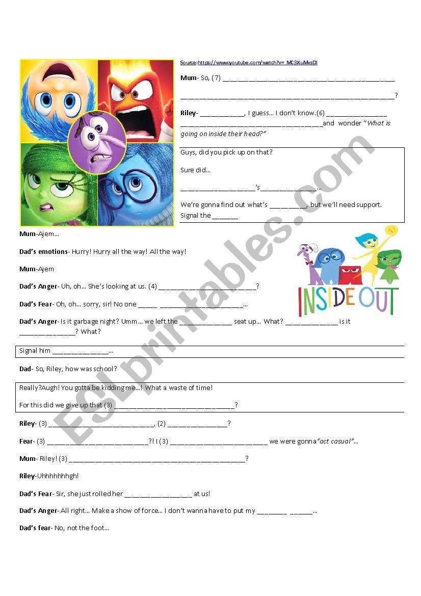 Inside Out Pixar s Movie ESL Worksheet By Silvanadelval
