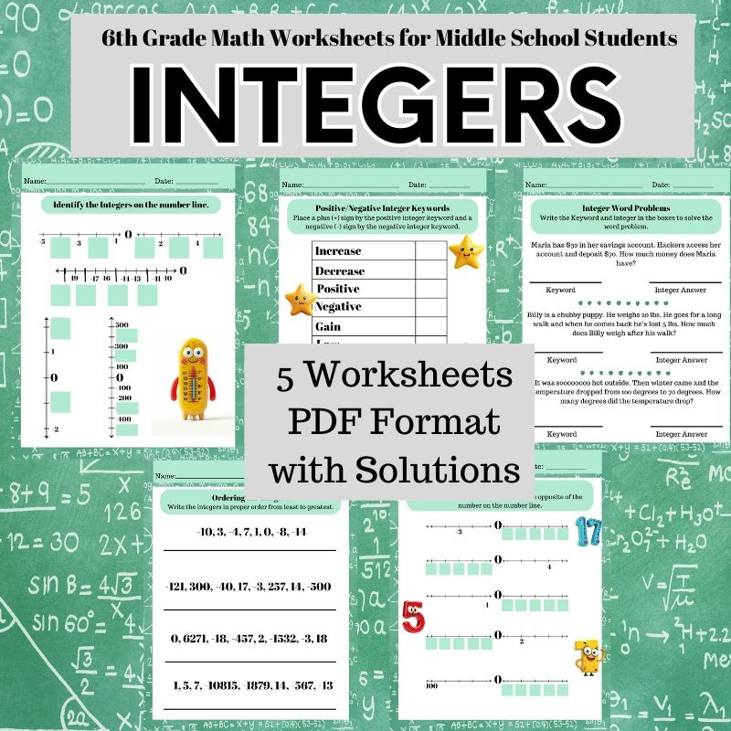 INTEGERS 6th Grade Math Worksheets For Middle School Classful INTEGERS 6th Grade Math Worksheets For Middle School Classful