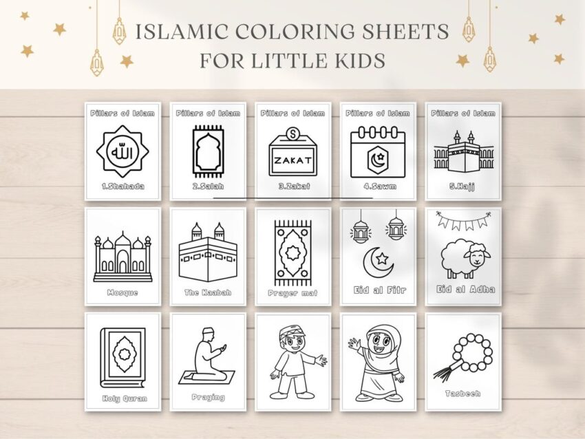 Islamic Coloring Pages Easy Kids Coloring Printable Ramadan Coloring Islamic Kids Activity 5 Pillars Of Islam Preschool Coloring Etsy
