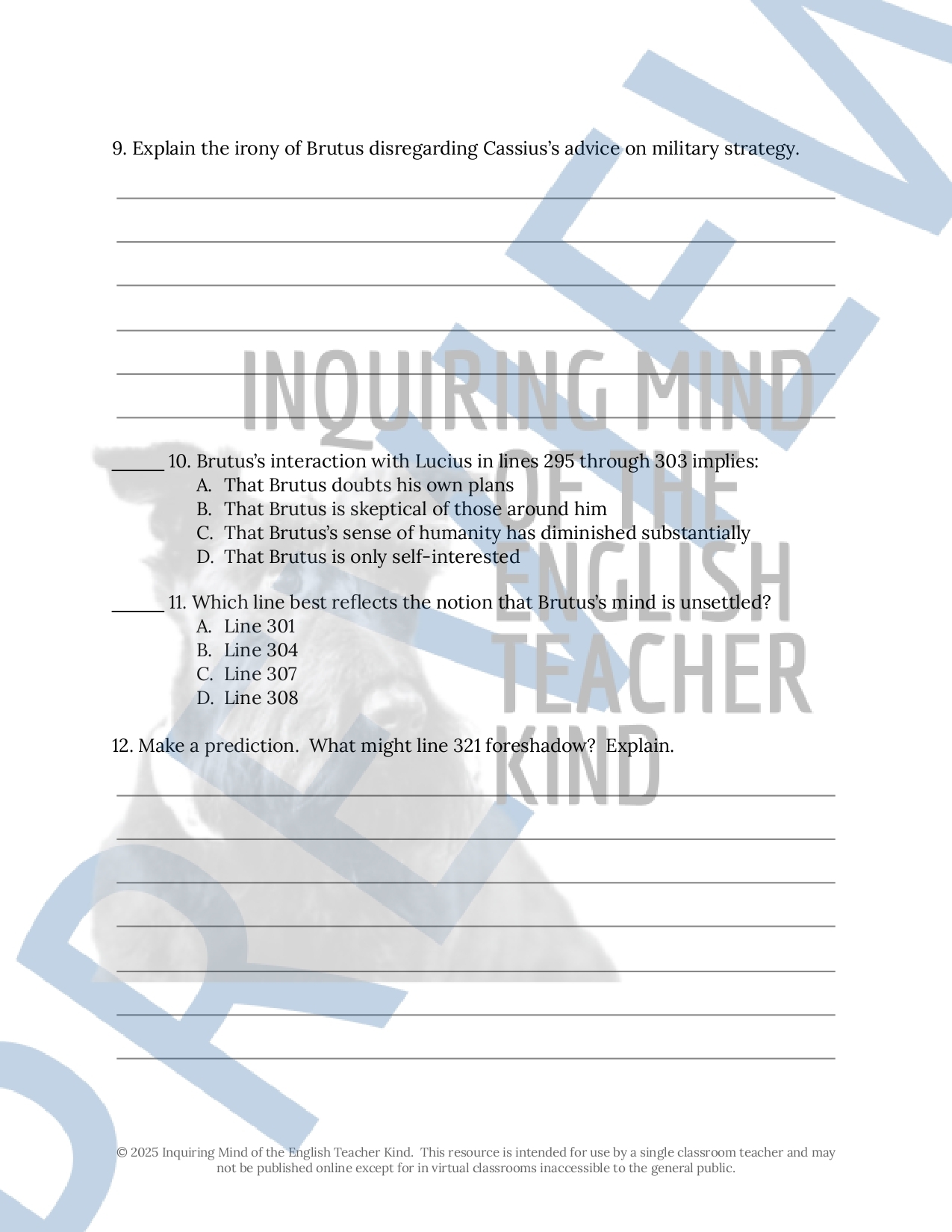 Julius Caesar Act 4 Scene 3 Close Reading Analysis Worksheet And Answer Key Made By Teachers