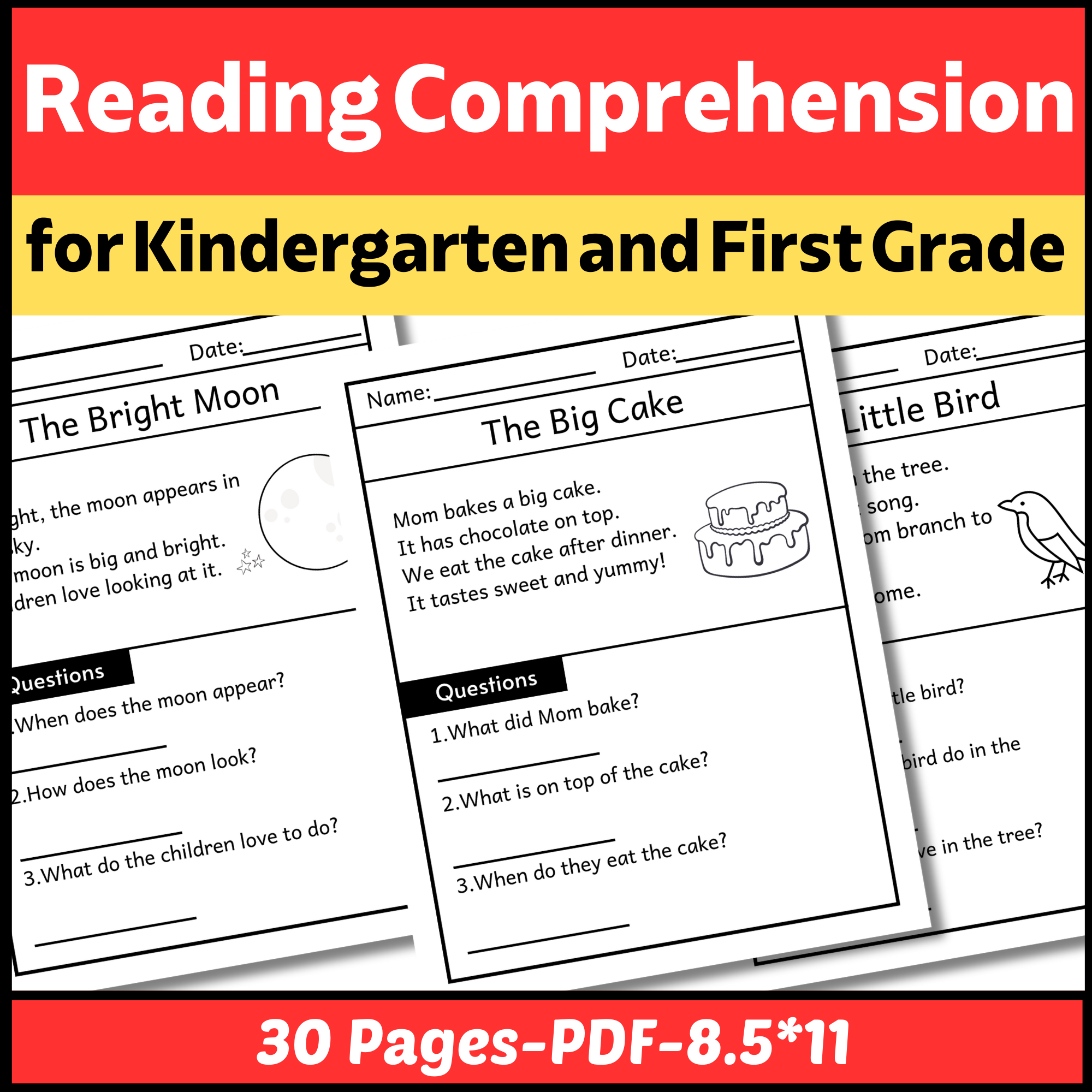 Kindergarten And First Grade Reading Comprehension Passages And Questions Made By Teachers
