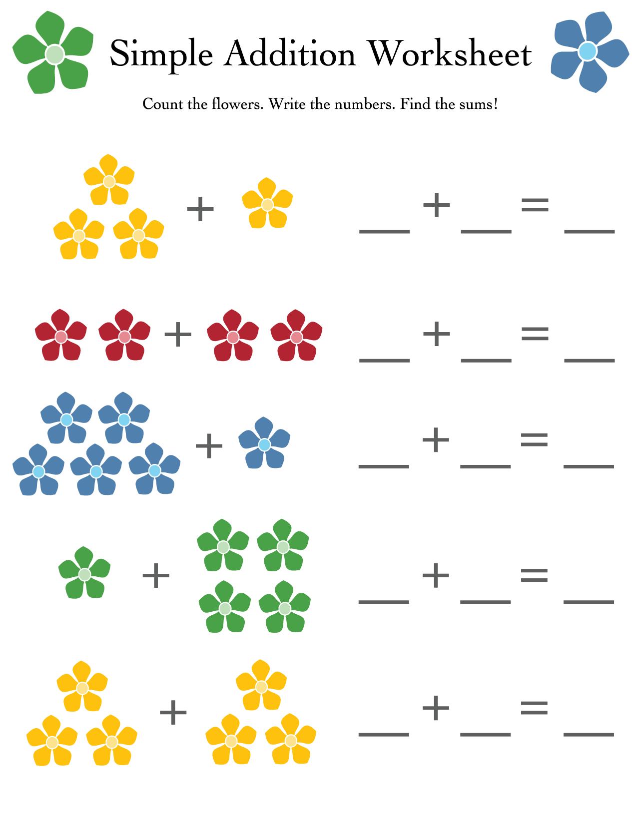 Simple Addition Printable Worksheets For Kindergarten