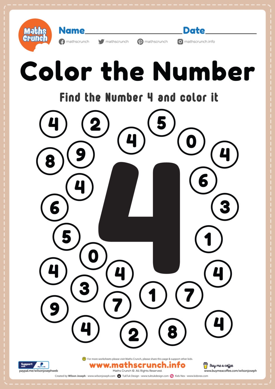 Kindergarten Math Worksheet Number 4 Coloring Free Printable