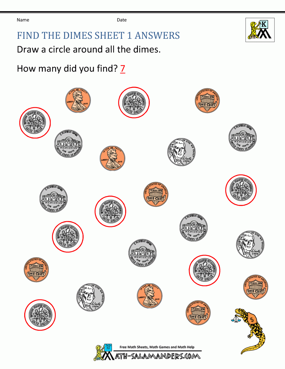 Free Printable Coins Worksheets