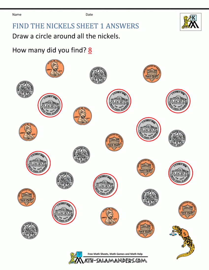 Kindergarten Money Worksheets 1st Grade Worksheets Library