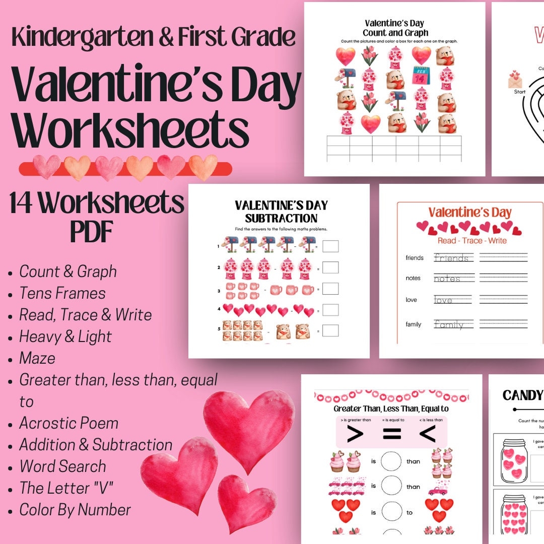 Kindergarten U0026 First Grade Valentine s Day Worksheets Workbook Kindergarten U0026 First Grade Valentine s Day Worksheets Workbook