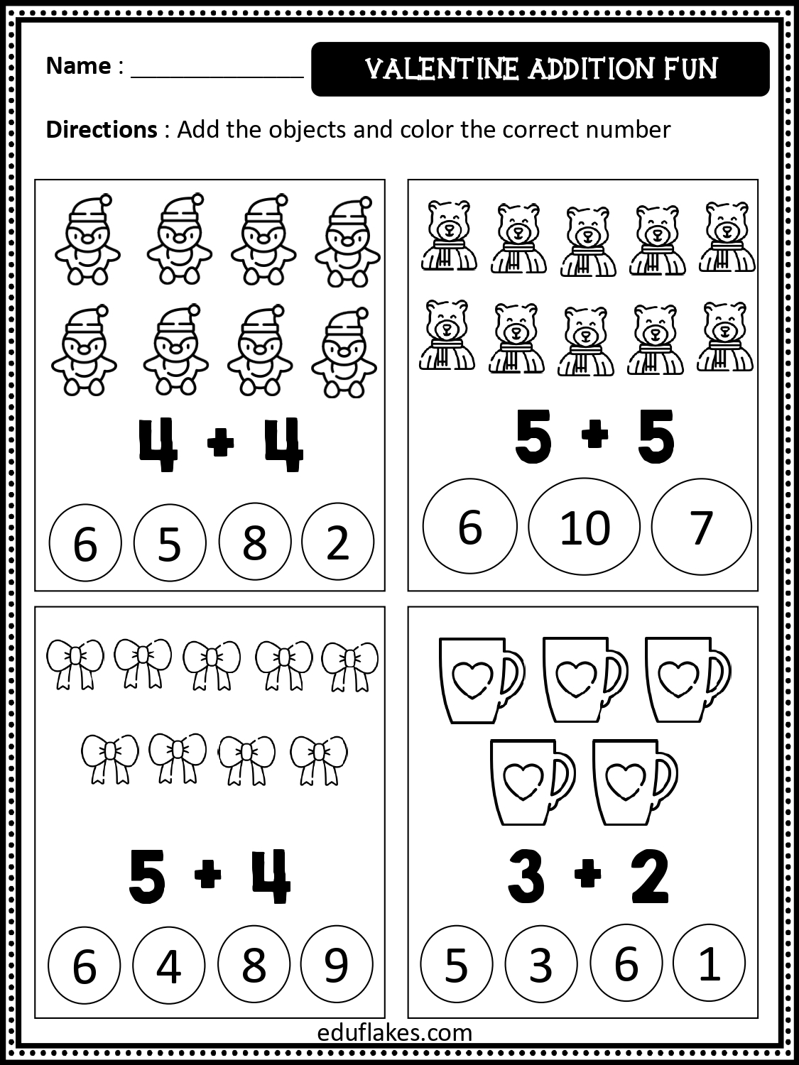 Valentine Math Worksheets For Kindergarten
